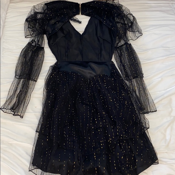 Open Back Black and Gold Dress - Picture 2 of 9